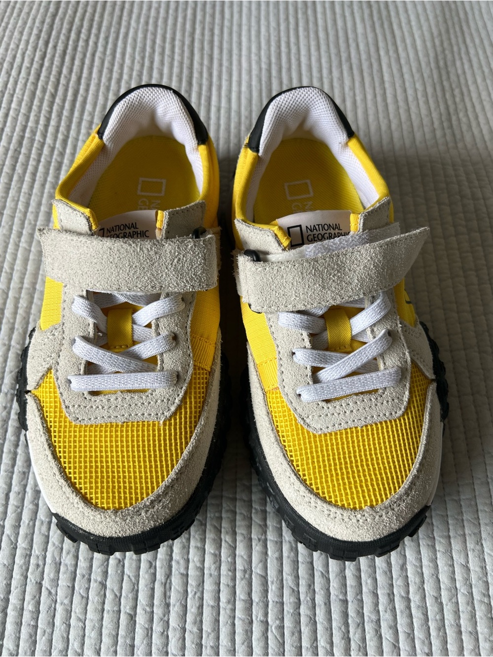 New. National Geographic Kids Yellow and White Suede Mesh Sneakers
